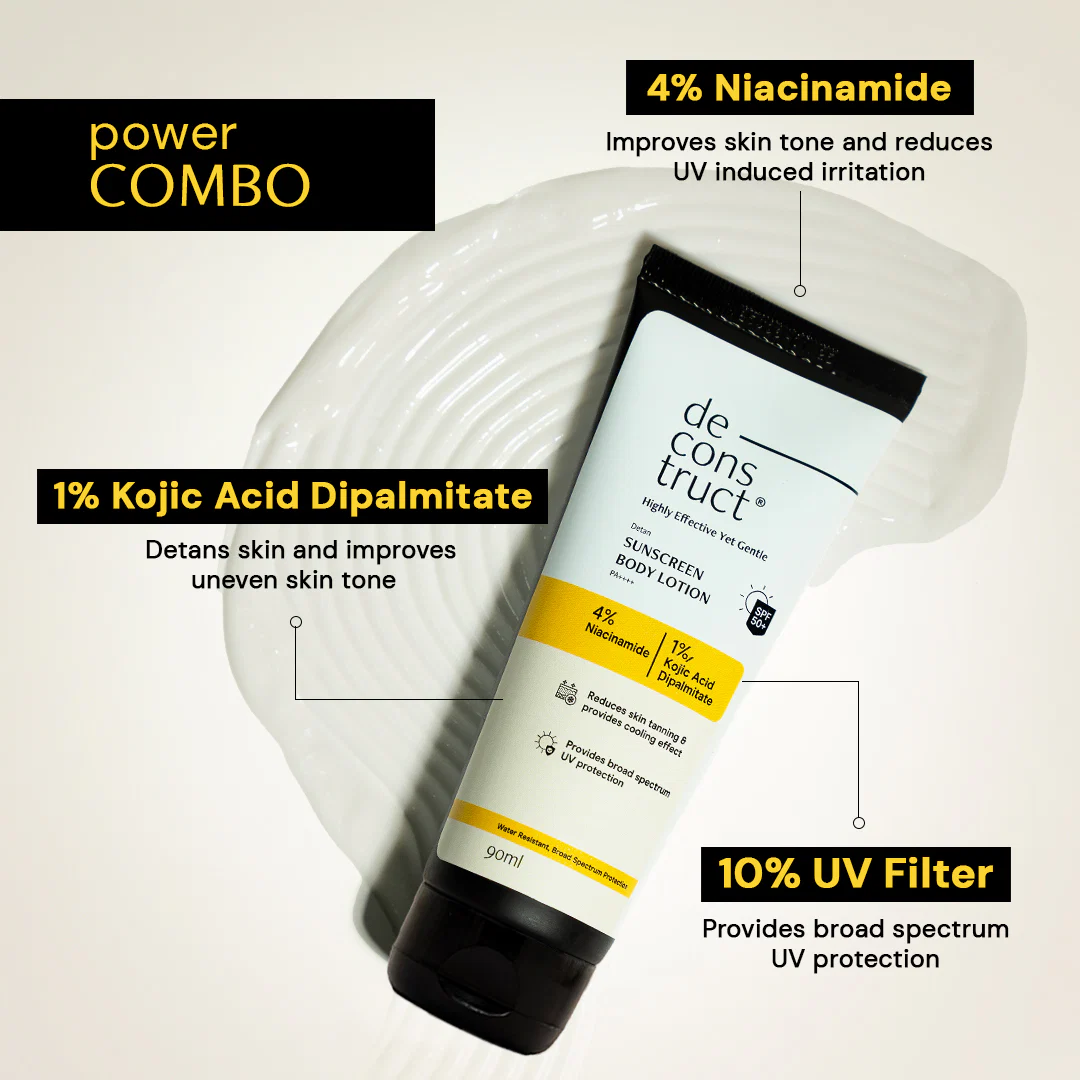 Detan Body Sunscreen Lotion - 4% Niacinamide +1% Kojic Acid + SPF 50 PA++++ - Image 4
