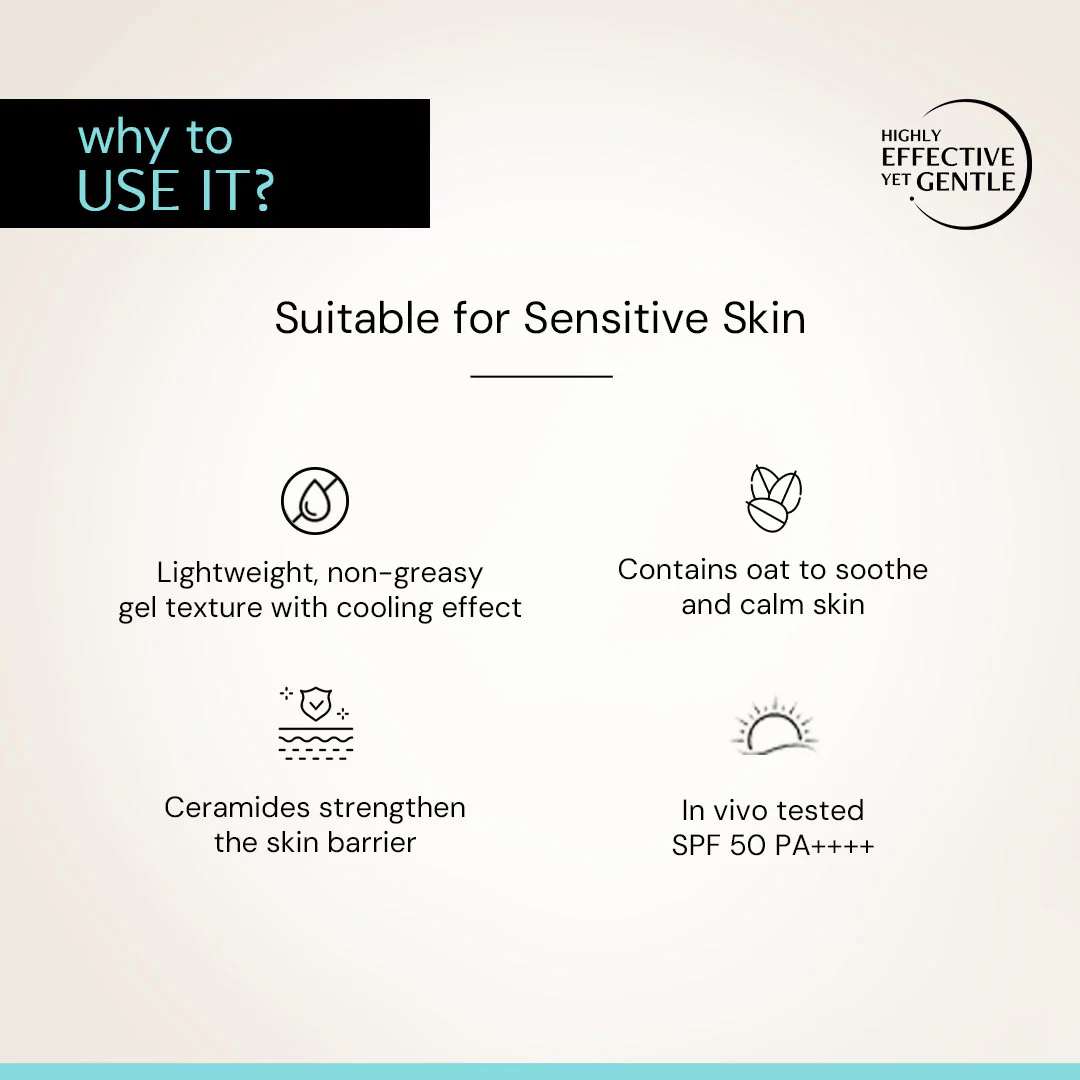 Oats & Ceramide Gel Sunscreen SPF 50 PA++++ for Sensitive Skin | In-Vivo Tested - Image 4